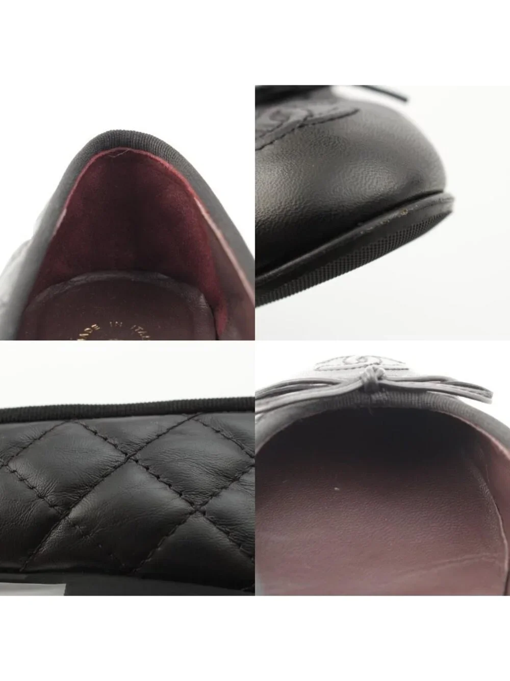 Chanel Leather CC Logo Quilted Ballerina Flat Pumps Shoes Black 35c